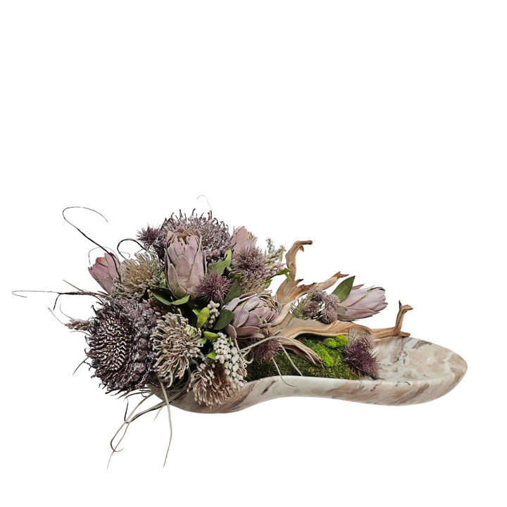 Manzanita with Sunflowers. Tillandsia, Protea Buch, Spikey Balls with Thistle and Berry Spray 72"H X 48"W X 30"D