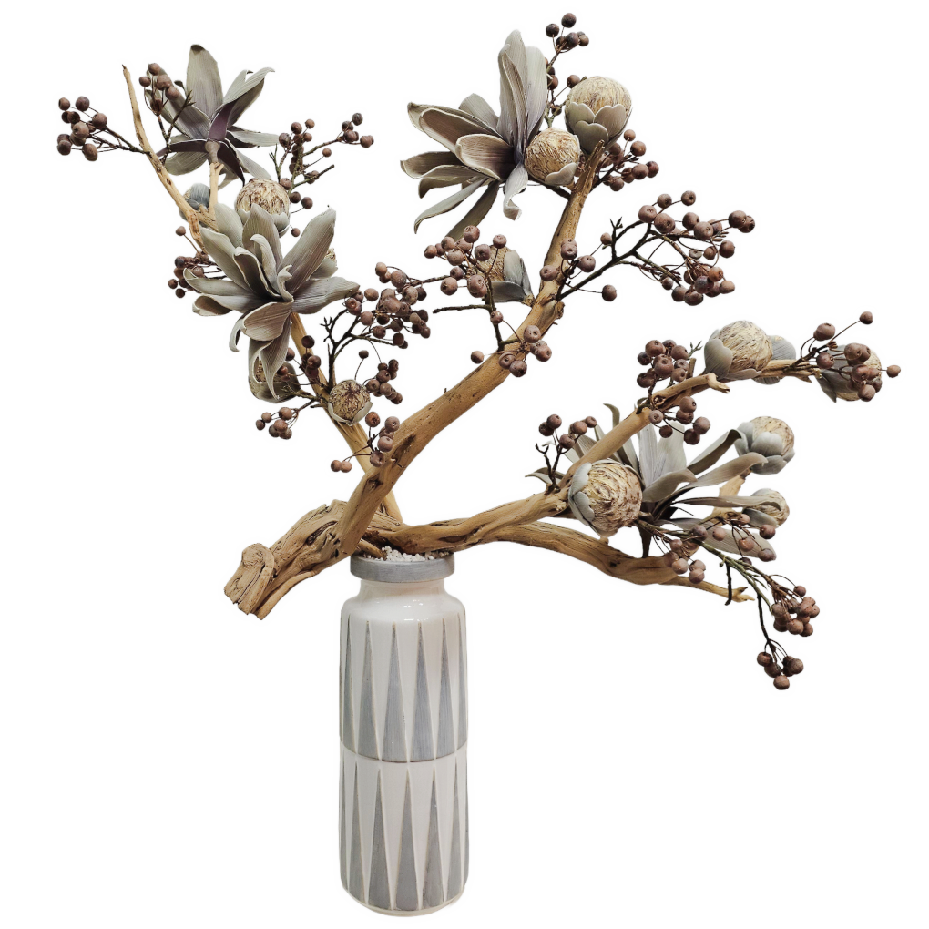 Ghost Wood with Berry Pick and Bloom Tower and Foam Flower 47"H X 42"W X 23"D