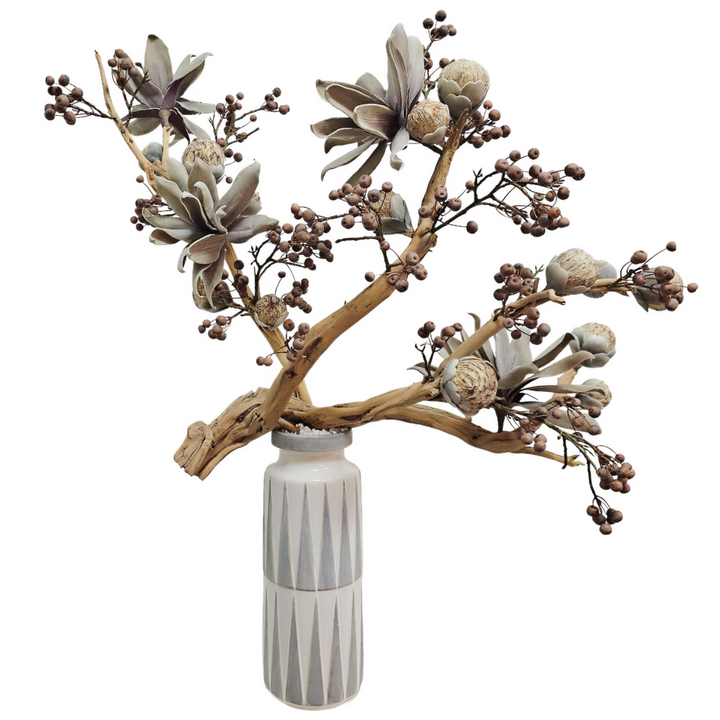 Ghost Wood with Berry Pick and Bloom Tower and Foam Flower 47"H X 42"W X 23"D