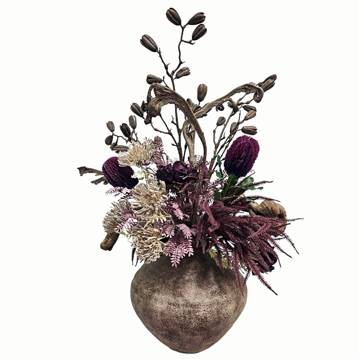 Decorative Jungle Vine, Pods, Peonies and Ferns in Aged Ceramic 43"H X 35"W X 22"D