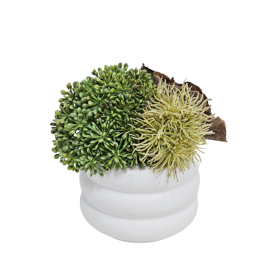 Allium, Chestnut Orb and Natural Calice in Ribbed Ceramic 7"H X 6.25"W X 7"D