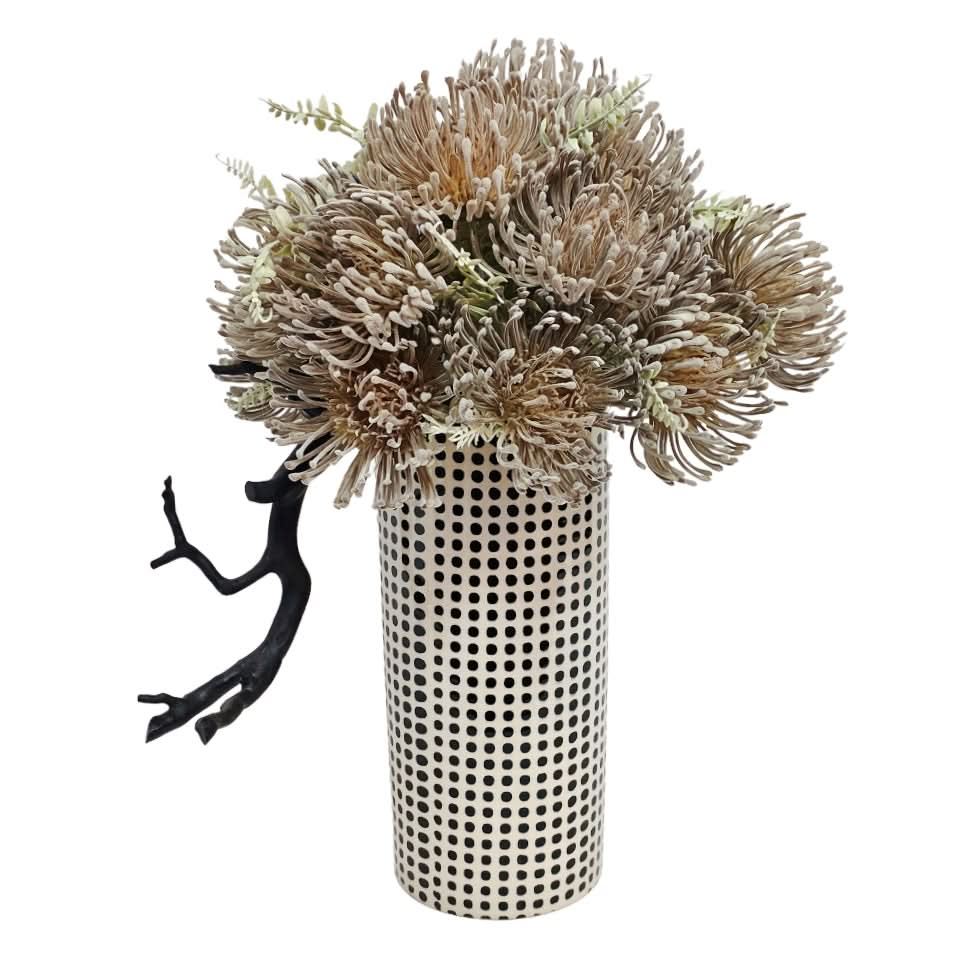 Protea Bush in Polka Dot Vase   19"H x 15"W x 12"D
