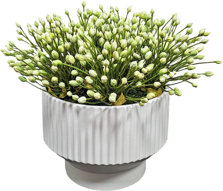 Agapanthus in Fluted Cermic Container. 13"H - LDF SilkArtificial Flora