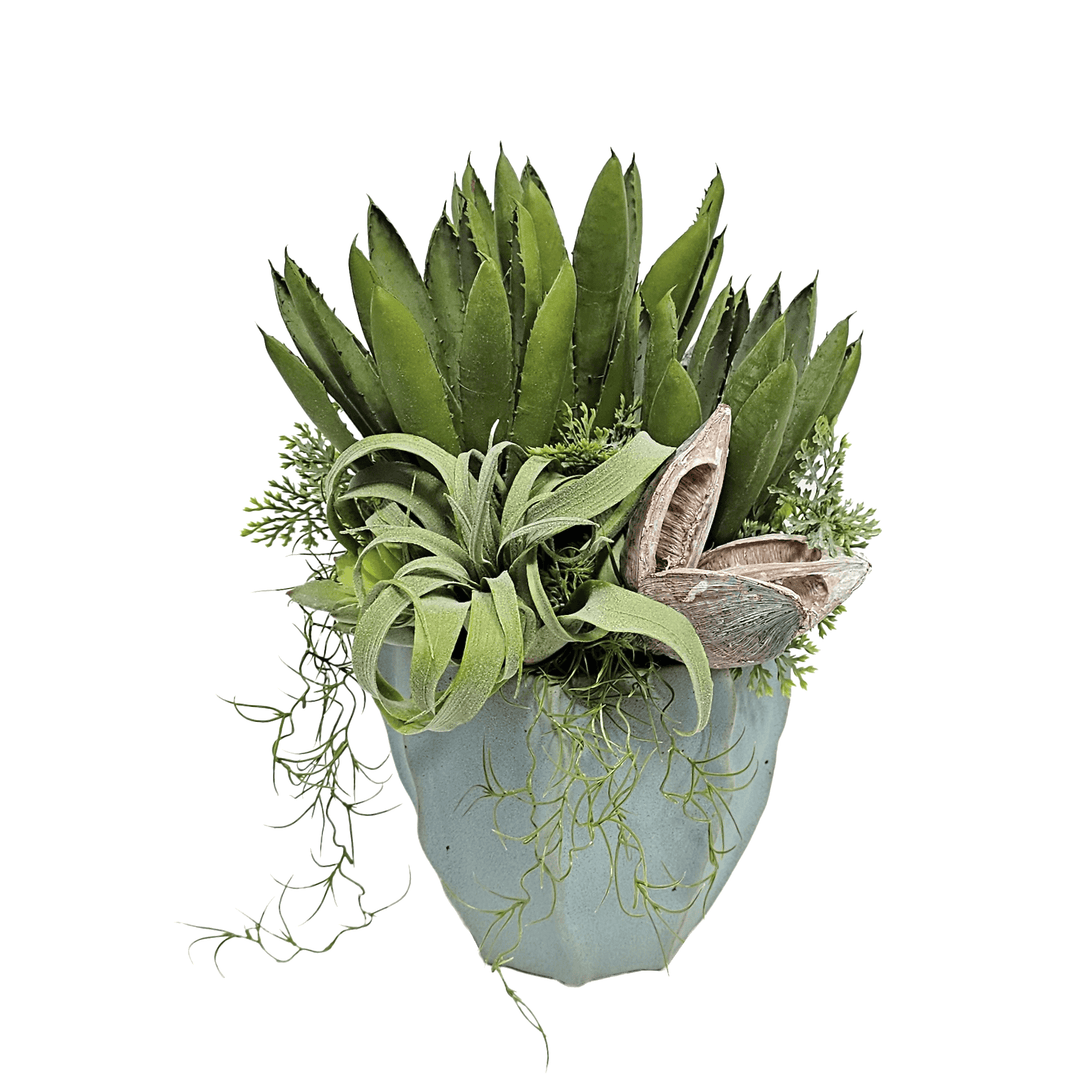 Agave, Cypress Bush, Tillandsia and Sora Pod in Ceramic Container 15"H - LDF Silk