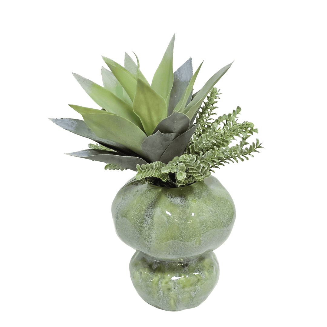 Agave with Clubmoss in Glazed Vase 14"H - LDF Silk