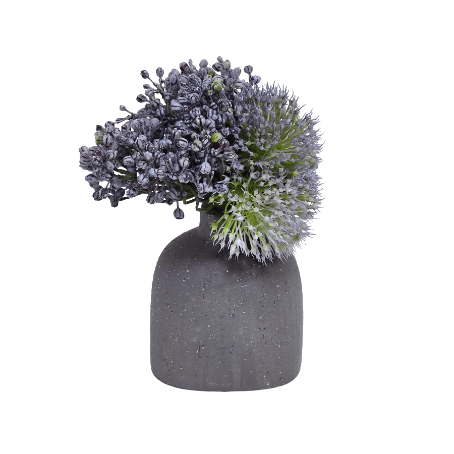 Allium and Chinese Sweet Gum Blossom made into Ceramic Bud Vase 7"H x 5.5"Dia - LDF Silk