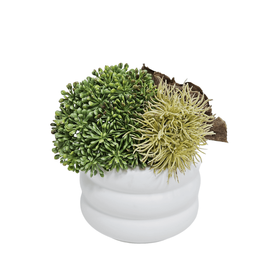 Allium, Chestnut Orb and Natural Calice in Ribbed Ceramic 7"H X 6.25"W X 7"D - LDF Silk