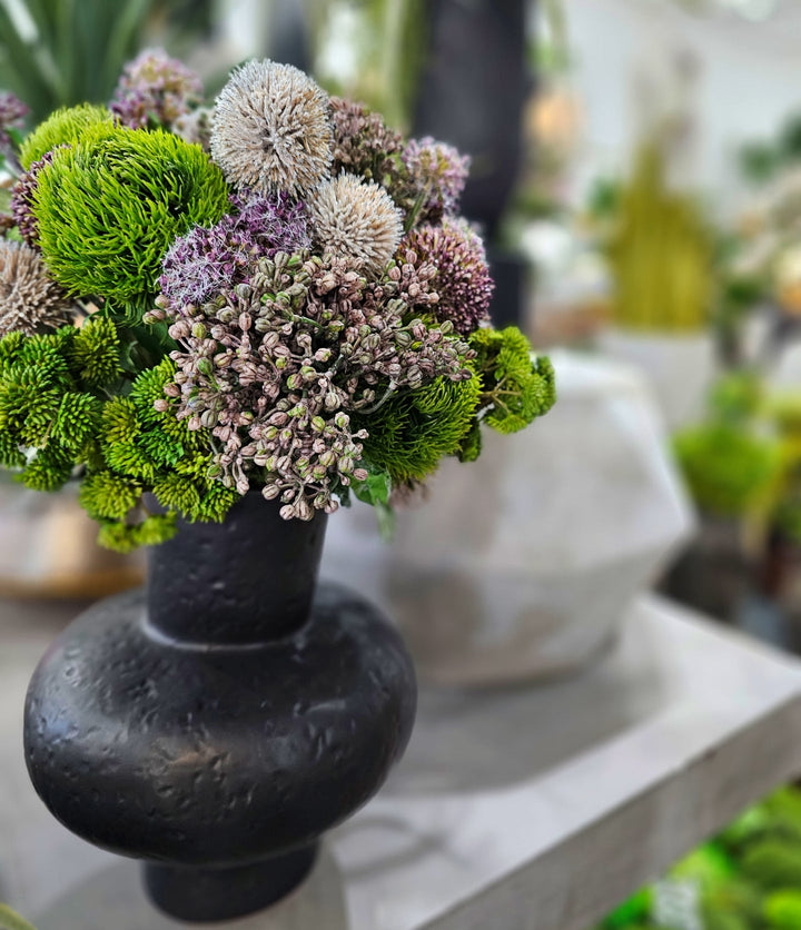 Allium, Dianthus, and Sedum in Ceramic FH: 19" - LDF Silk