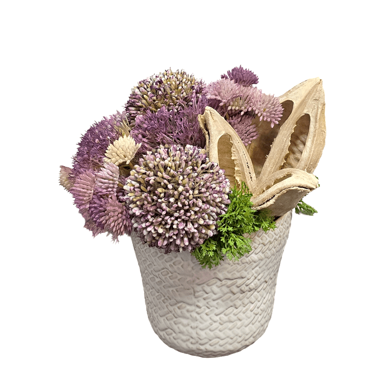 Allium, Mini Flowers, Yarrow, and Sora Pods in Ceramic 8"H X 8"DIA - LDF Silk