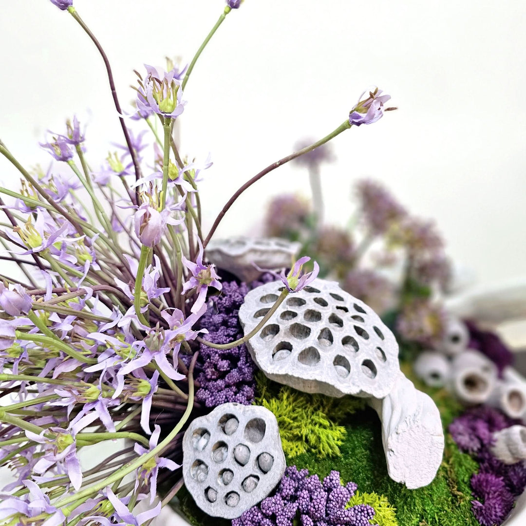 Allium with Ghostwood, Lotus Pods and Allium in Ceramic Bowl 19"H - LDF Silk