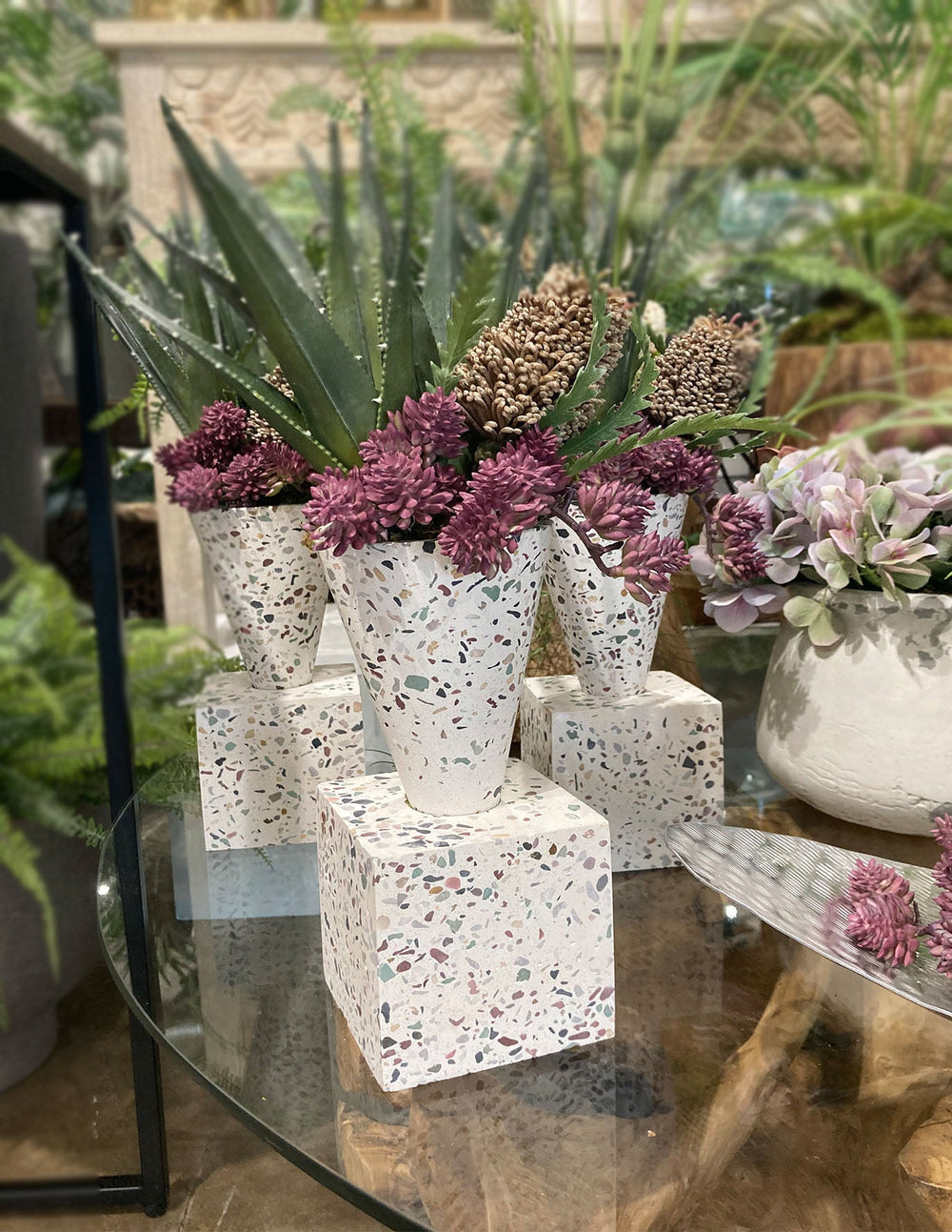 Aloe, Banksia, Sedum in Vase FH: 17" - LDF Silk