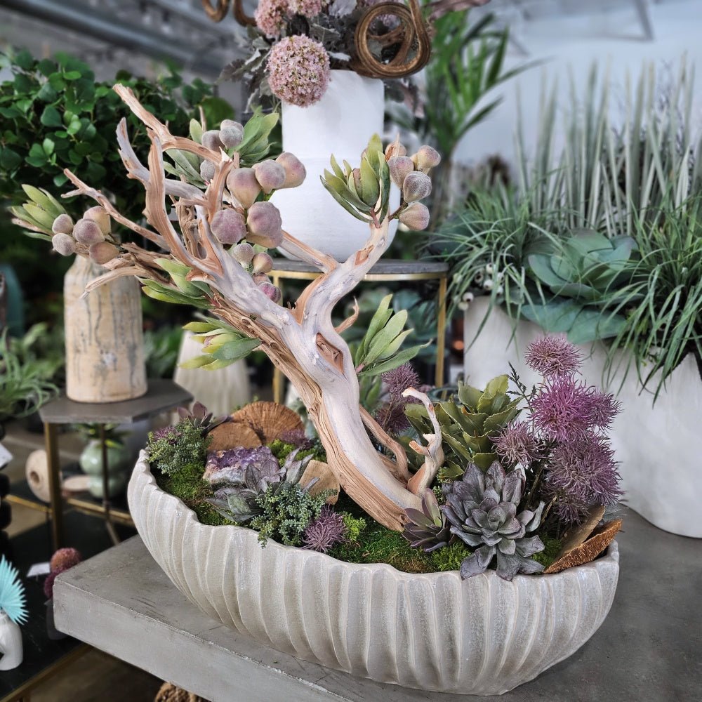 Amethyst, Manzanita, Figs, Protea, Succulents and Allium in Oval 33"H - LDF Silk
