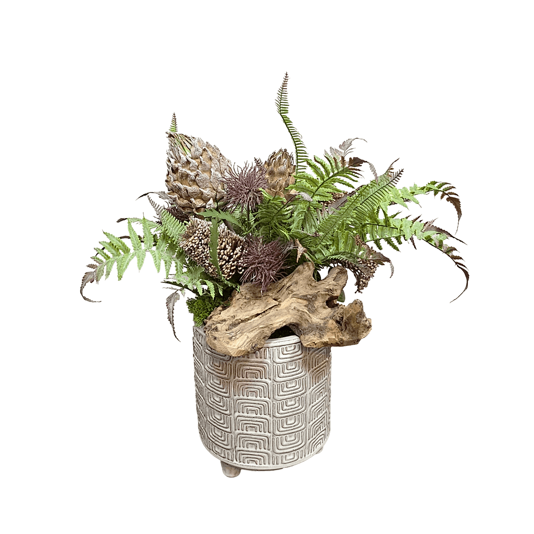Artichoke, Ferns and Banksia in Ceramic 18"H - LDF Silk
