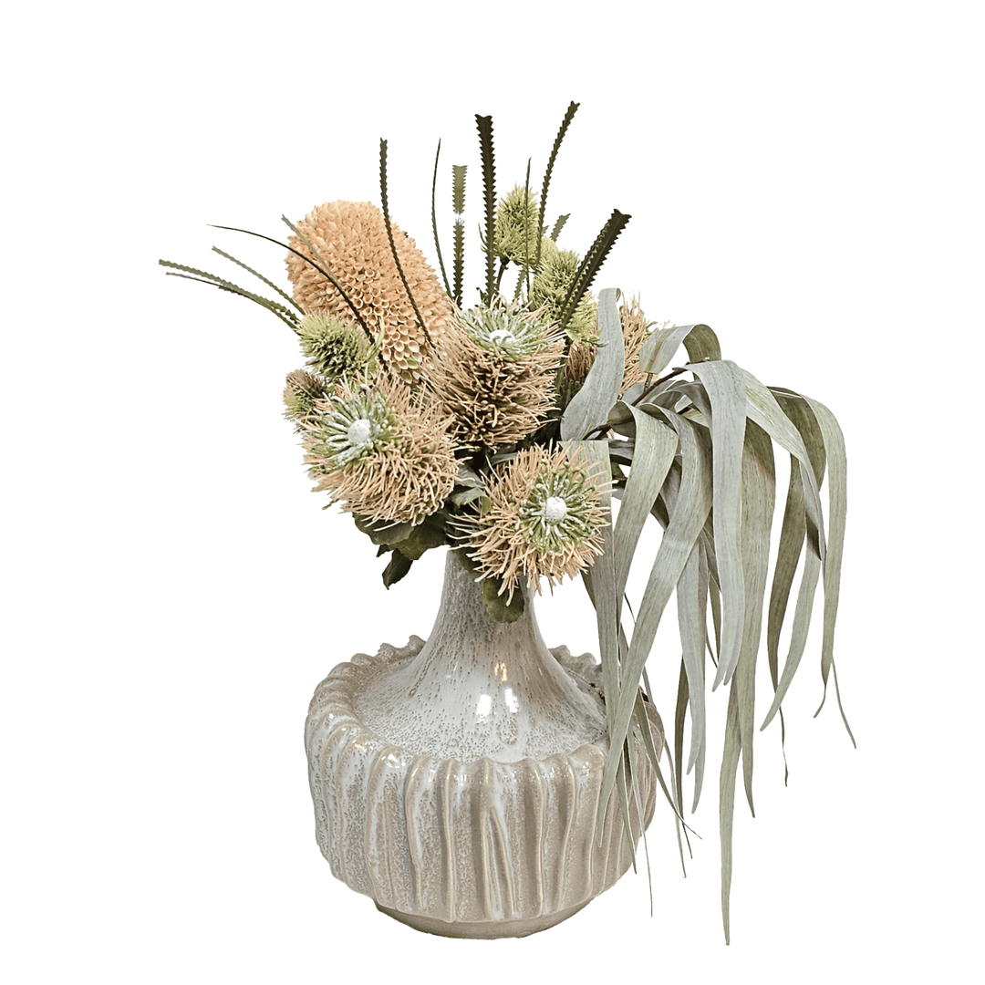 Banksia, Protea, Thistle and Eucalyptus Leaves in Ceramic Vase 21"H - LDF Silk