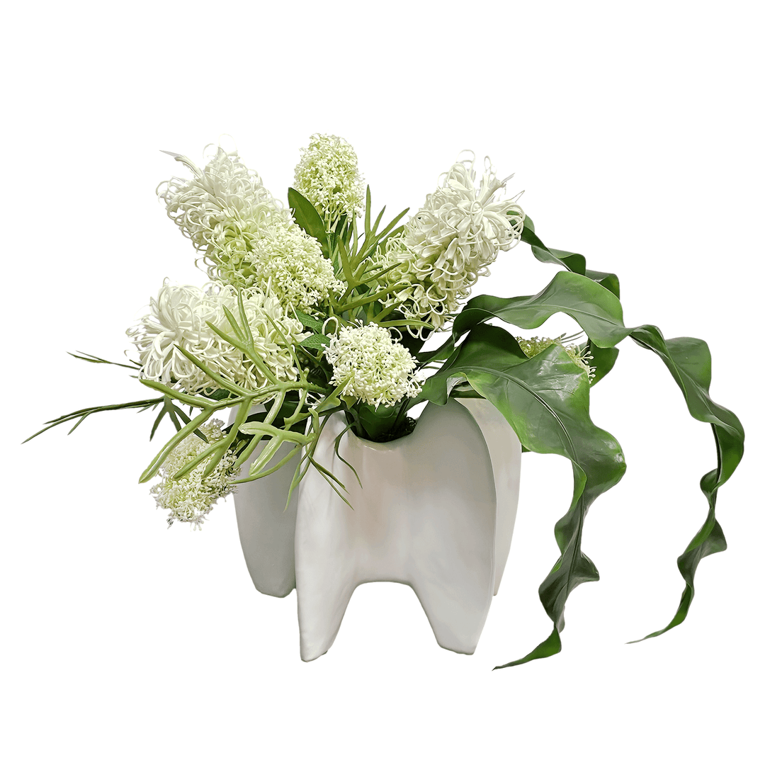 Banksia, Skimmia and Tropical Leaves in Ceramic Vase 17"H - LDF Silk