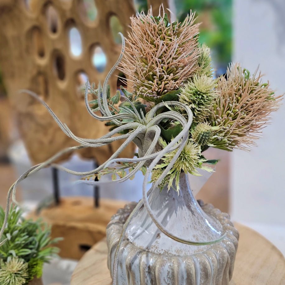 Banksia, Thistle and Tillandsia in Ceramic Vase 13"H - LDF Silk