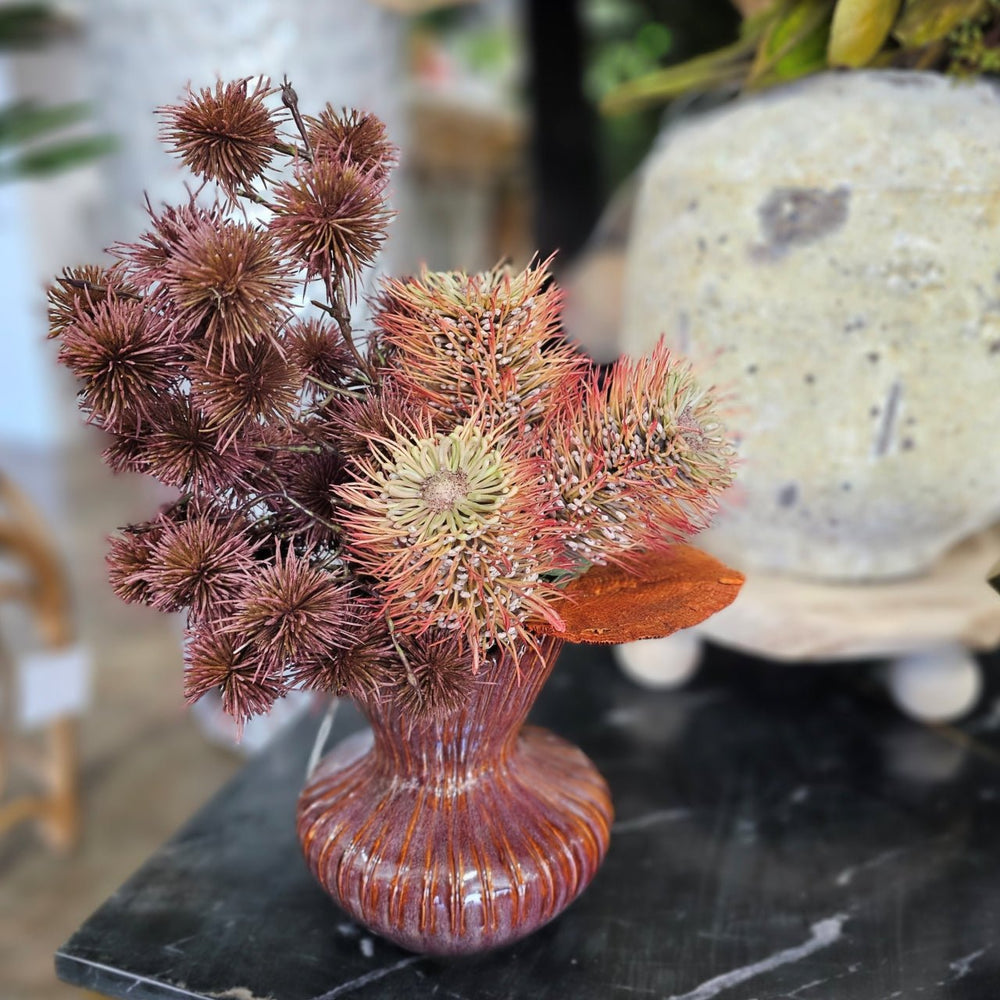 Banksia withSpiny Branches in Glazed Ceramic Vase 15"H - LDF Silk