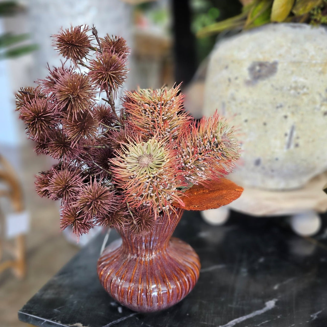 Banksia withSpiny Branches in Glazed Ceramic Vase 15"H - LDF Silk