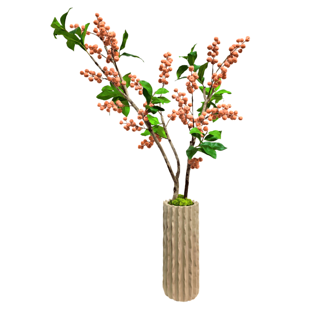 Berries on Natural Branches in Textured Ceramic 47"H x 31.5"W x 18.5"D - LDF Silk