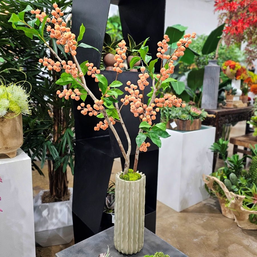 Berries on Natural Branches in Textured Ceramic 47"H x 31.5"W x 18.5"D - LDF Silk
