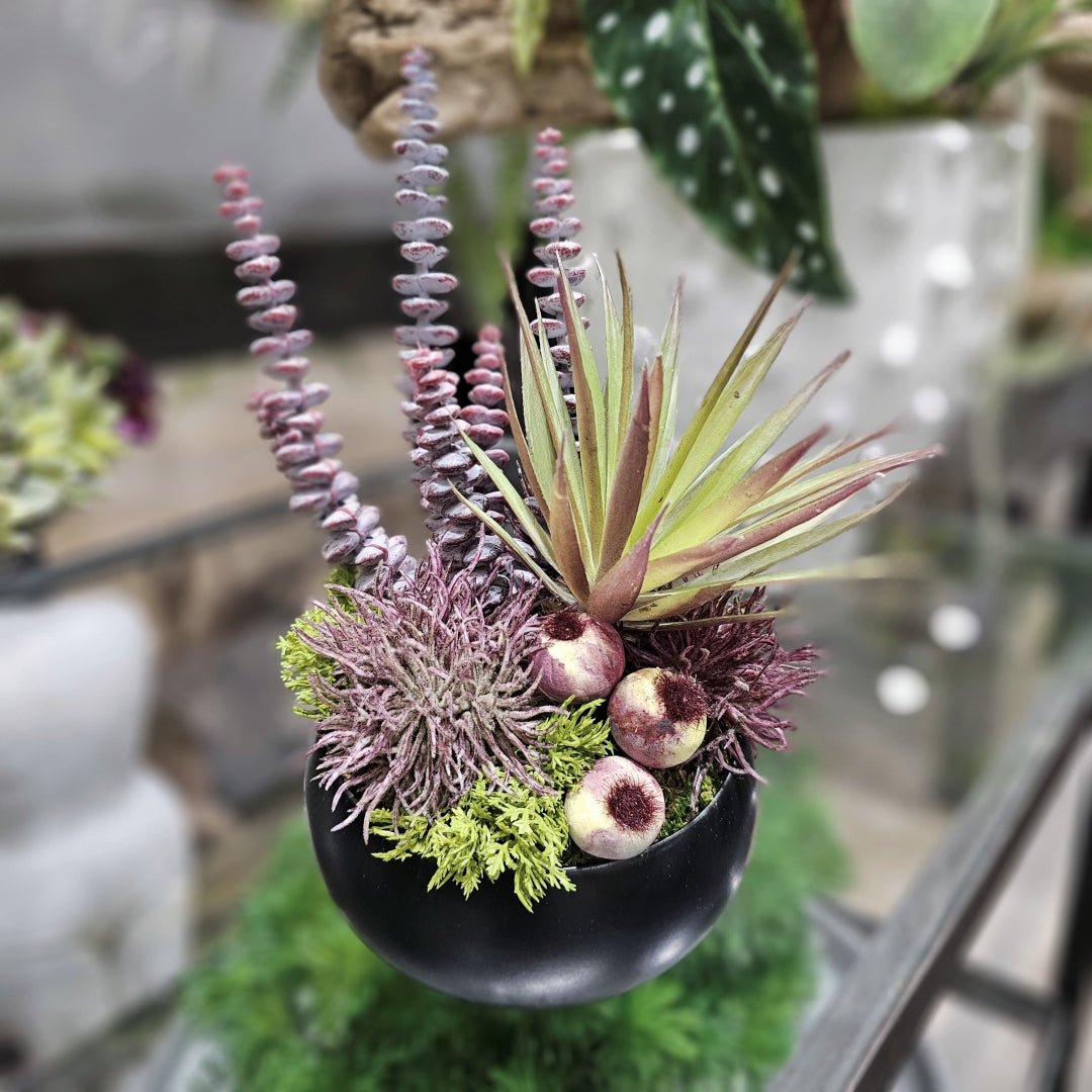 Burro's Tail, Succulents and Berries in Ceramic 9"H - LDF Silk