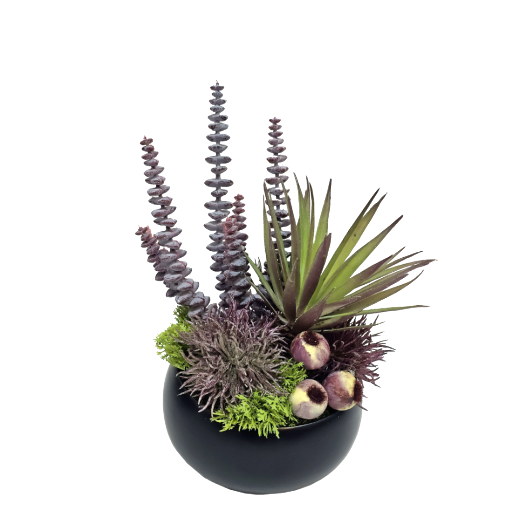 Burro's Tail, Succulents and Berries in Ceramic 9"H - LDF Silk