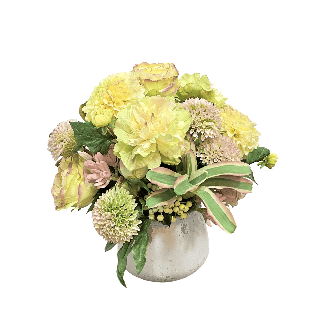 Dahlia, Peony and Succulent Floral in Aged Ceramic 16"H - LDF Silk