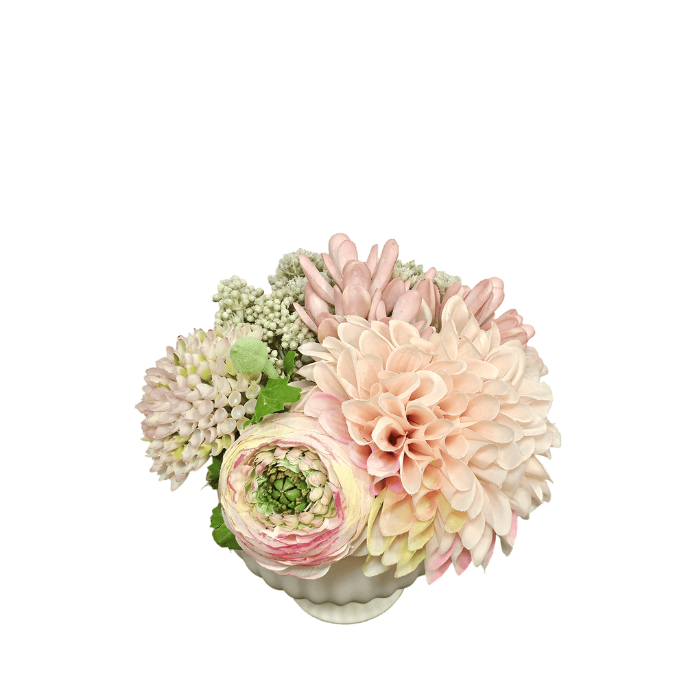 Dahlia, Ranunculus, Angelica and Aeonium in Vase 7"H - LDF Silk