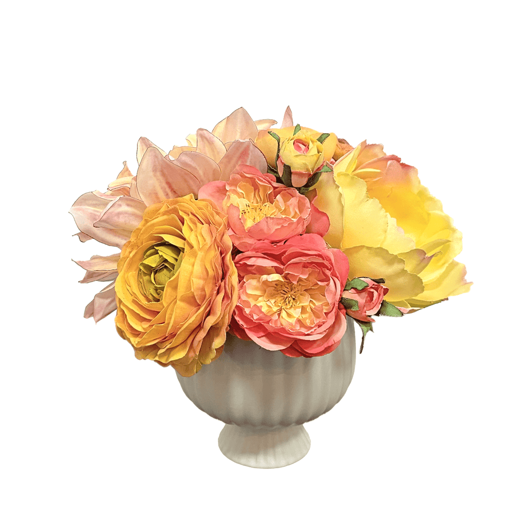 Dahlia, Ranunculus, Peony, and Roses in Vase 9"H - LDF Silk