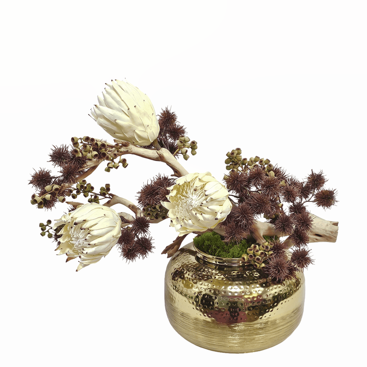 Decorative Ghost Wood Branch in Brushed Aluminum with Hammered top Vase 22"H x 29"W x 17"D - LDF Silk