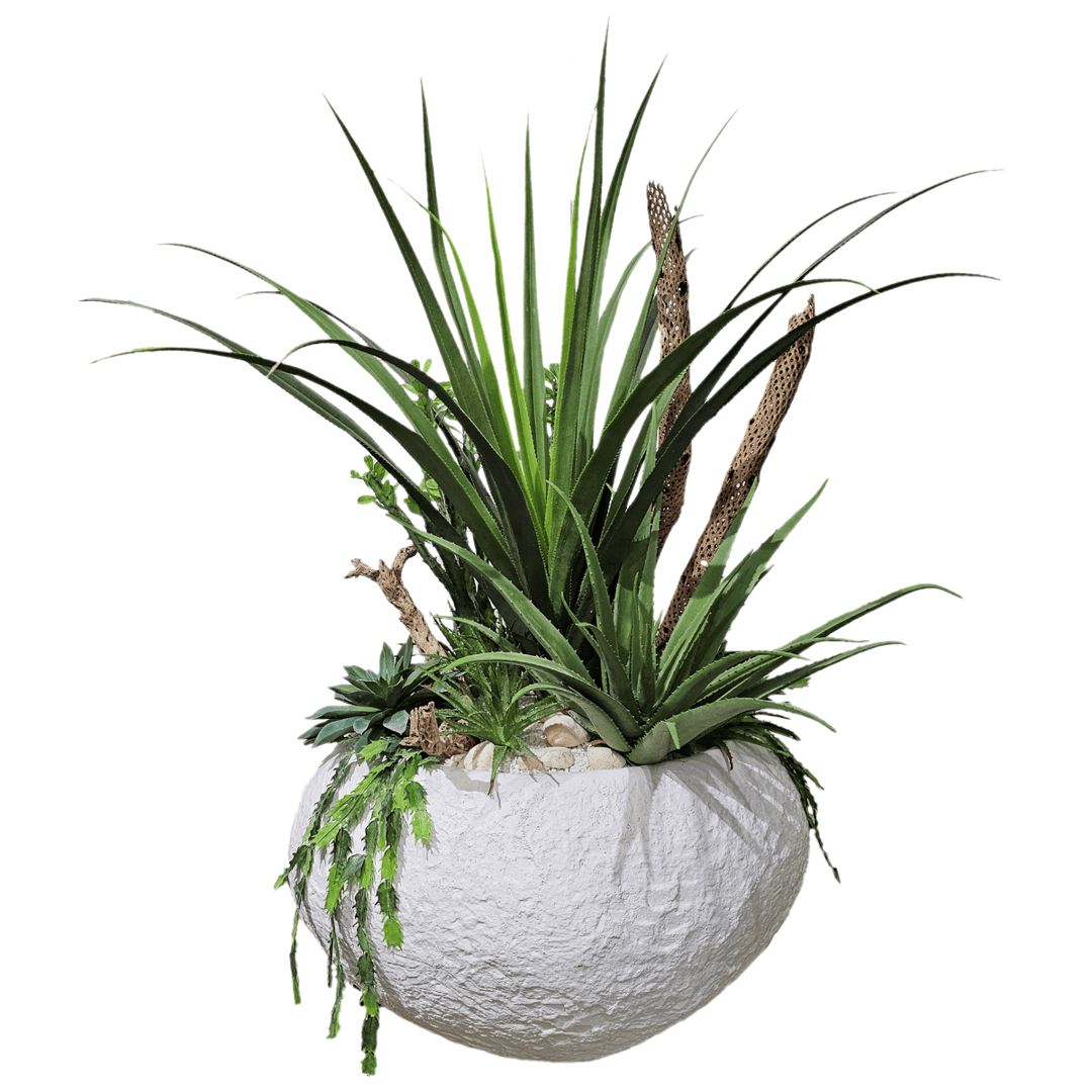 Desert Yucca, Agave and Succulents in "Rock" Planter. FH: 58"H - LDF Silk