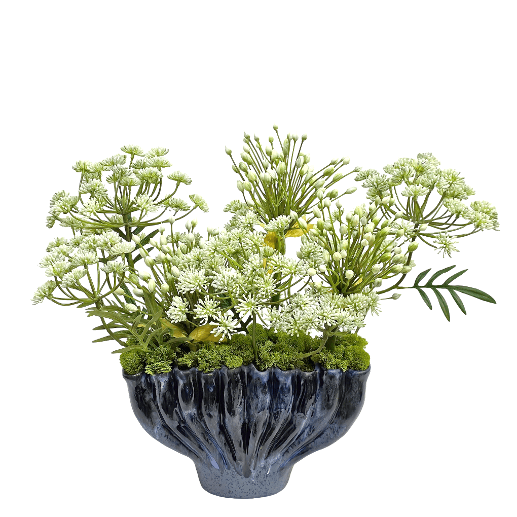Dill Spray with Agapanthus in Glazed Ceramic 17"H - LDF Silk