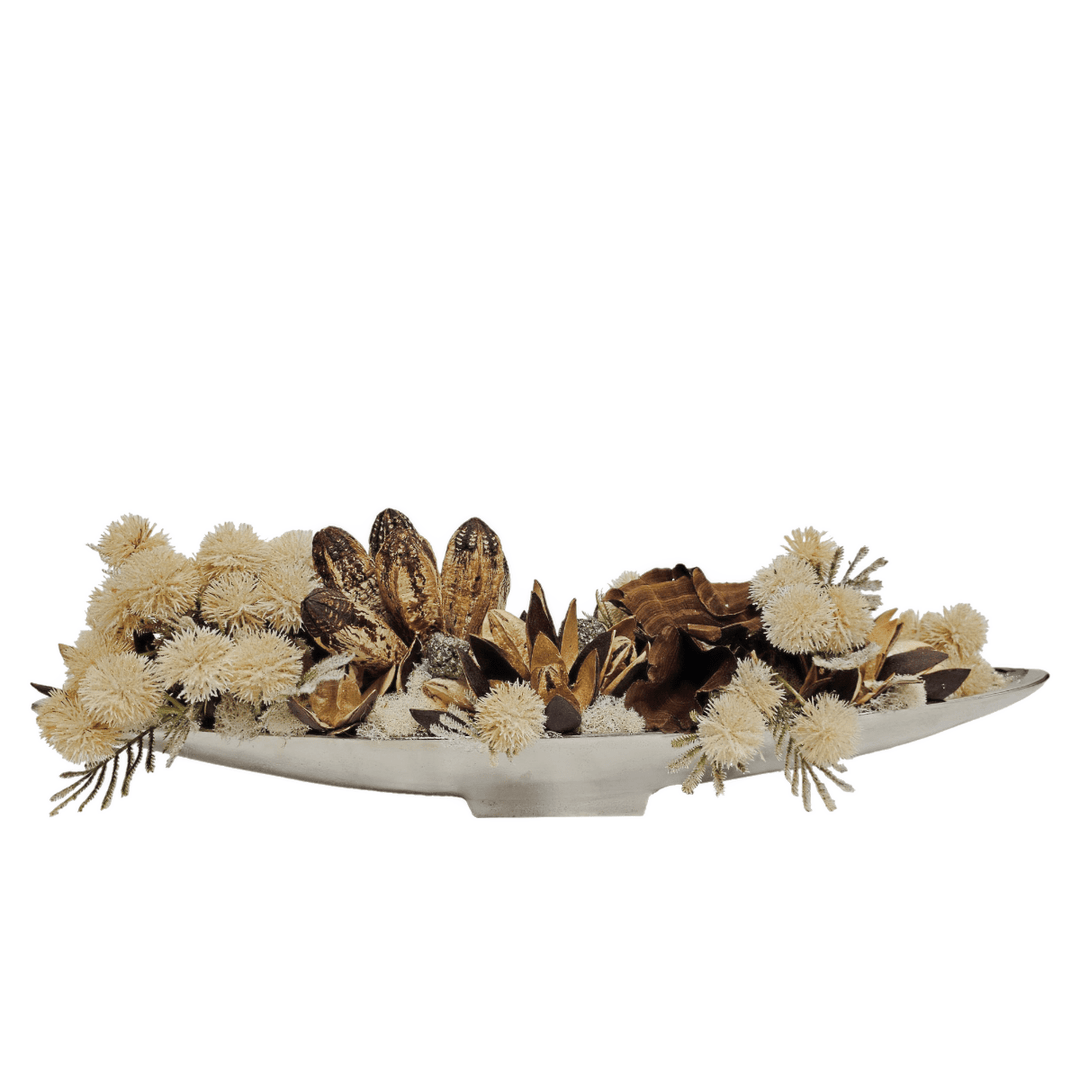 Dried Naturals with Pyrite Minerals in Metal Oval 6.5"H - LDF Silk