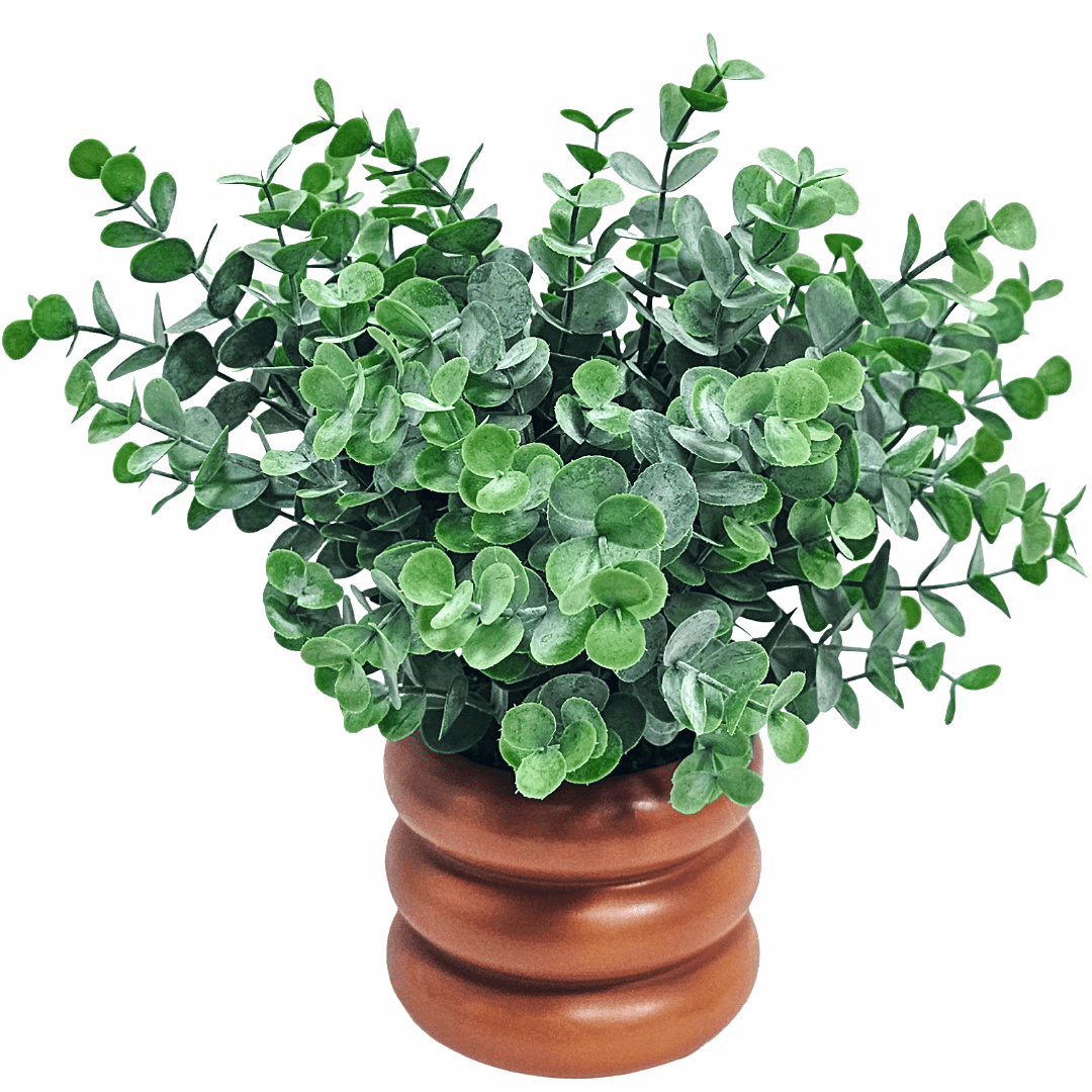 Eucalyptus Bush in a Terracotta Ribbed Ceramic 11.5"H x 11"DIA - LDF Silk
