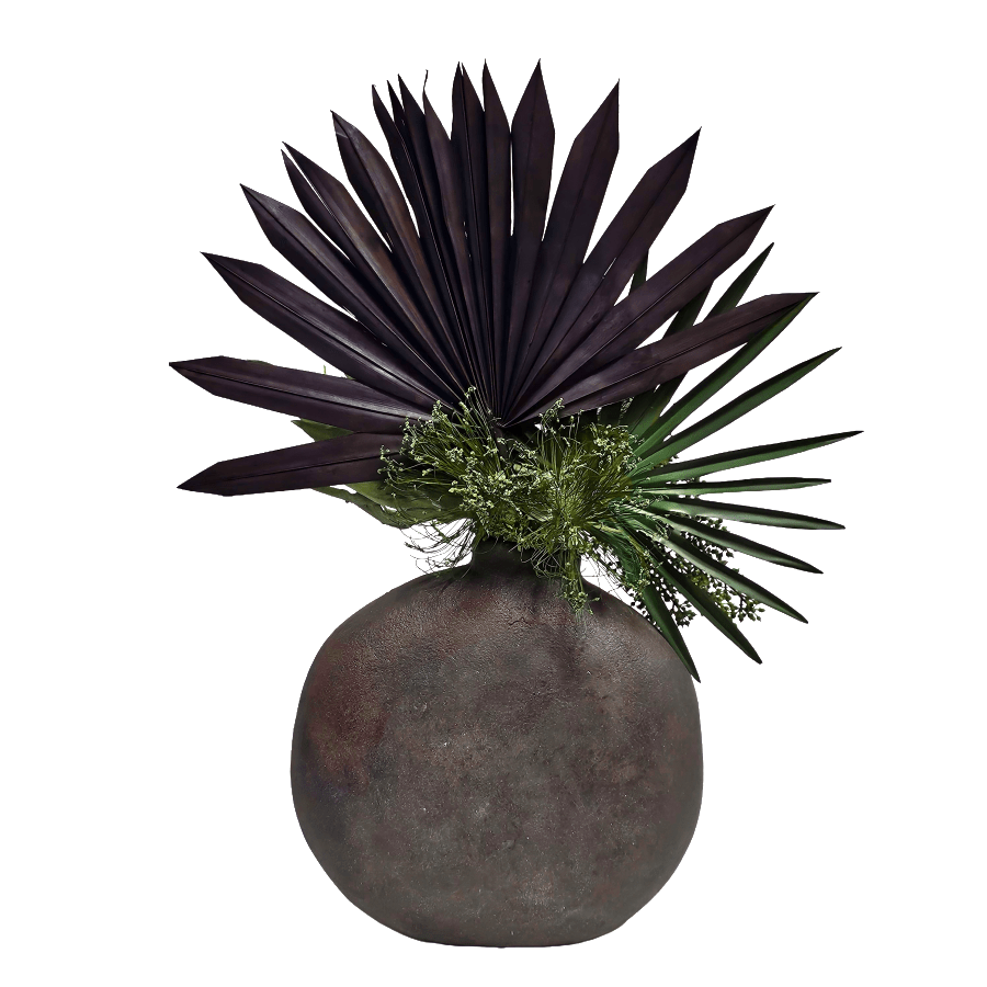 Fan Palms, Protea, Cypress and Mahogany Pods in Aged Vase 26"H - LDF Silk
