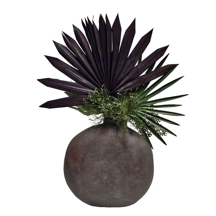 Fan Palms, Protea, Cypress and Mahogany Pods in Aged Vase 26"H - LDF Silk