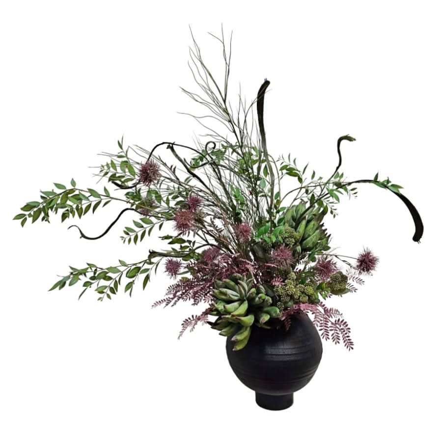 Fern Bush in a Black Clay Vase 40"H x 45"W x 21"D - LDF Silk