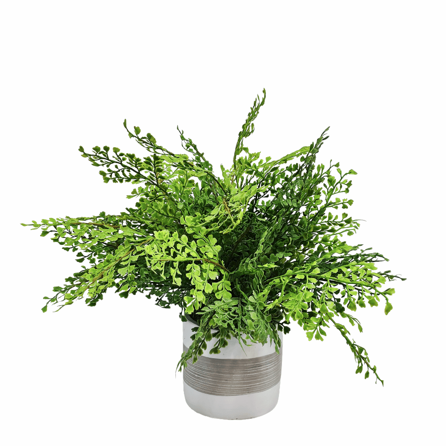 Fern Bush in Medium Gray/White Cement Container 17"H x 20"DIA - LDF Silk