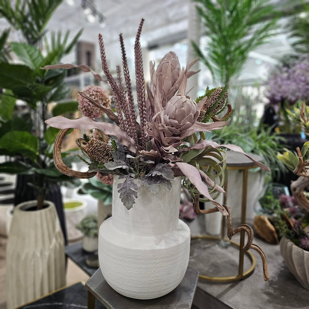 Foam Artchoke, Wheat, Allium, Tillandsia and Curly Vine in Ceramic Vase 35"H - LDF Silk