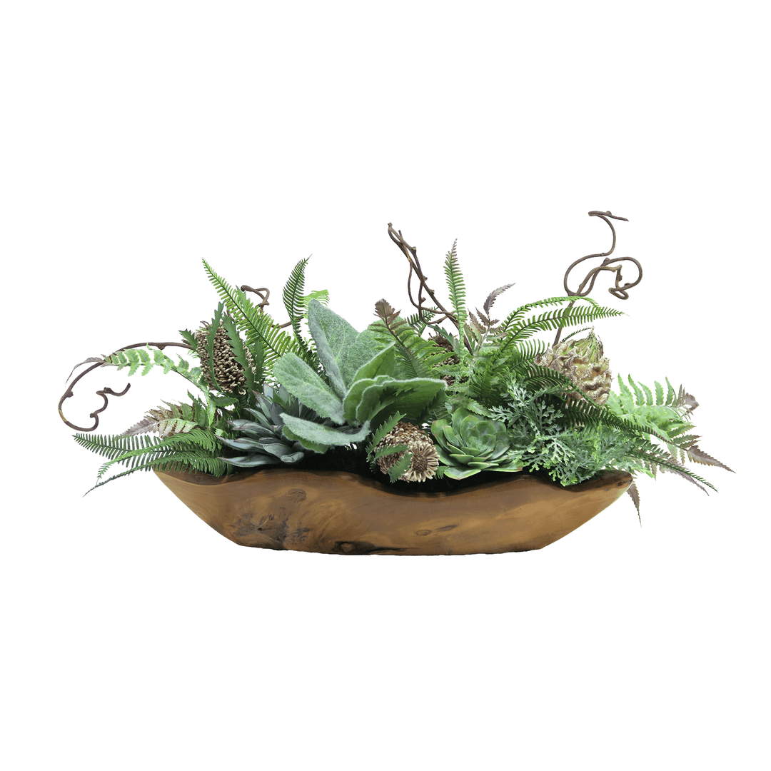 Foam Artichoke, Ferns, Lambs Ear and Succulents in Teak 15"H - LDF Silk