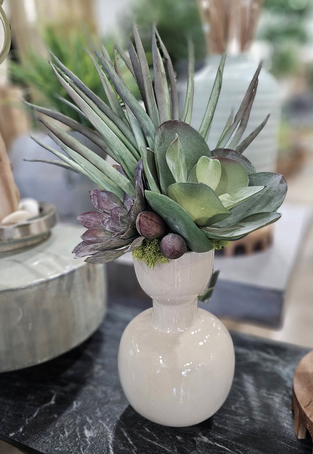 Foam Flowers and Mixed Succulents in Vase. FH: 23" - LDF Silk