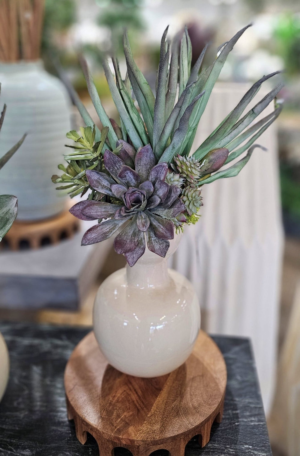 Foam Flowers and Mixed Succulents in Vase. FH: 23" - LDF Silk