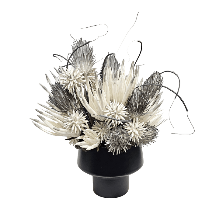 Foam Flowers and Star Pod in Black Metal 20"H - LDF Silk