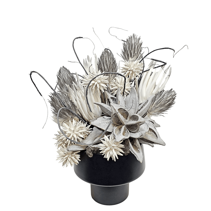 Foam Flowers and Star Pod in Black Metal 20"H - LDF Silk
