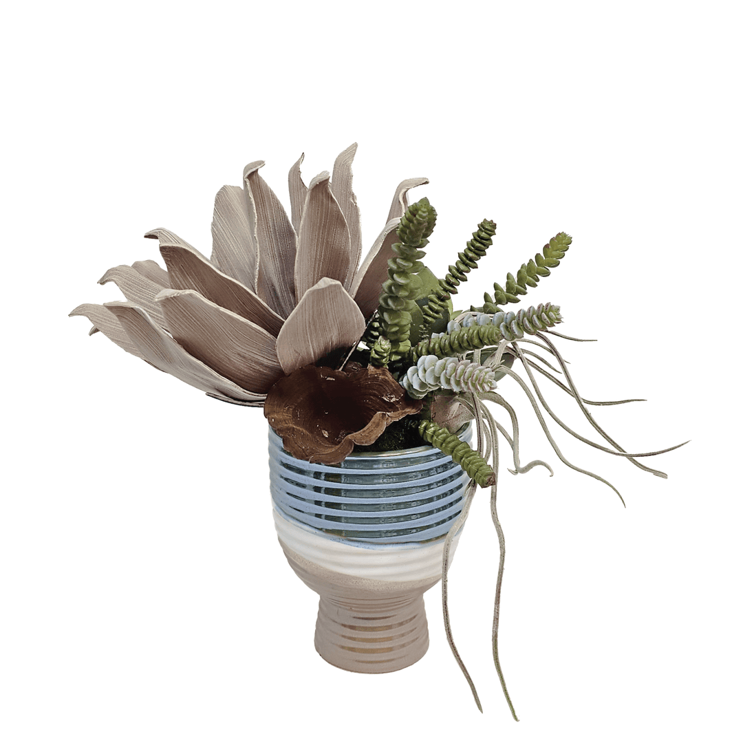 Foam Flowers, Burro's Tail, Mushroom and Tillandsia in Vase 15"H - LDF Silk