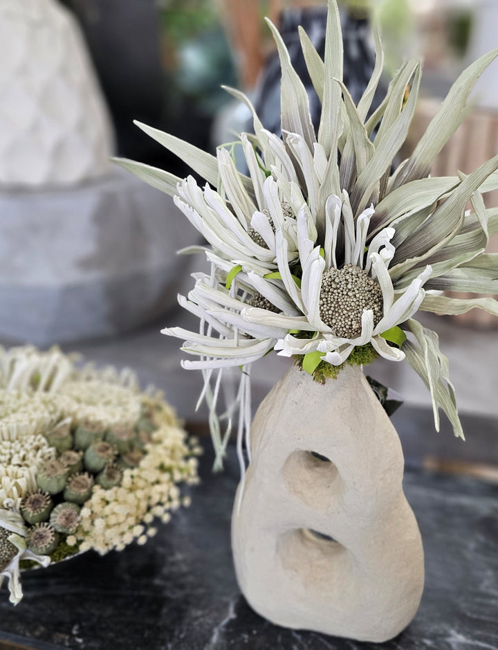Foam Flowers with Leaves in Paper Mache Vase with Cut Outs 25"H - LDF Silk