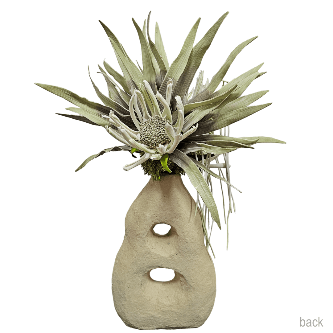 Foam Flowers with Leaves in Paper Mache Vase with Cut Outs 25"H - LDF Silk