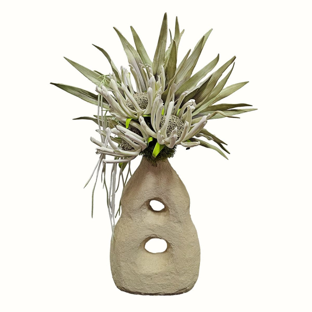 Foam Flowers with Leaves in Paper Mache Vase with Cut Outs 25"H - LDF Silk