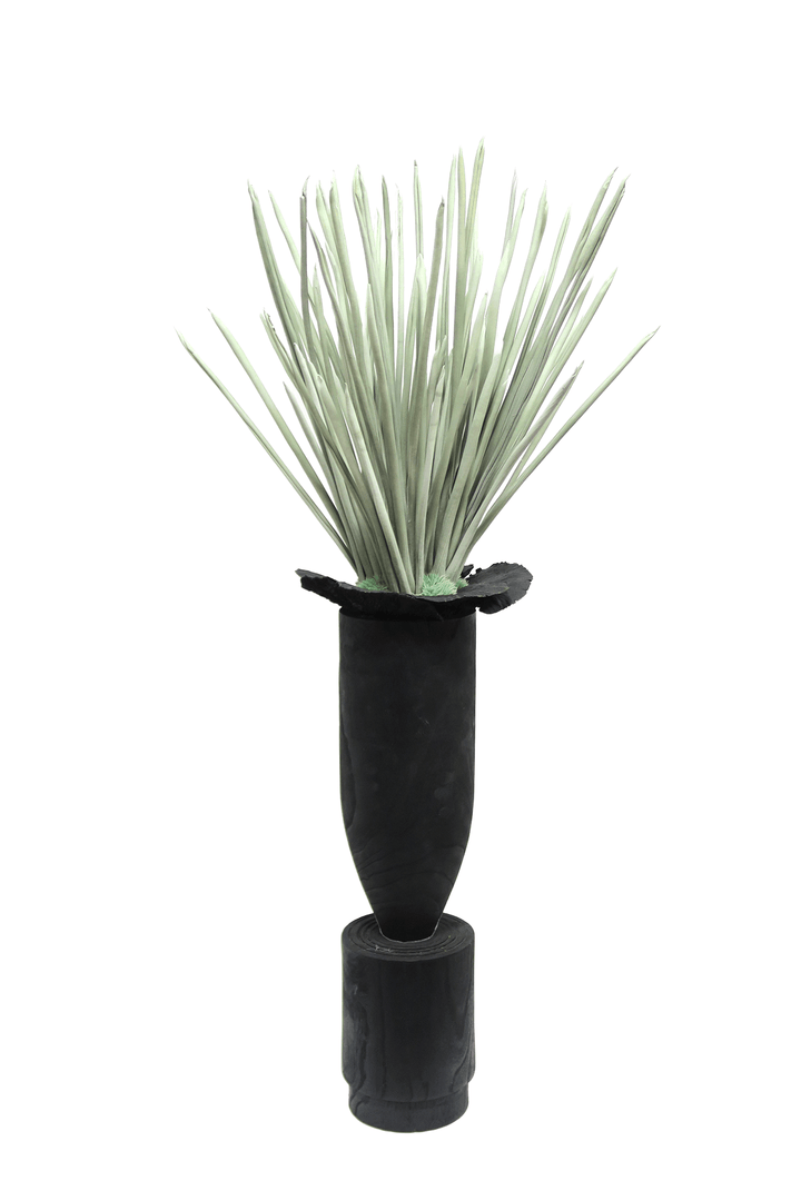 Foam Grass, Mini grass Bush, and Sponge Mushrooms in Wooden vase. 43"H - LDF Silk