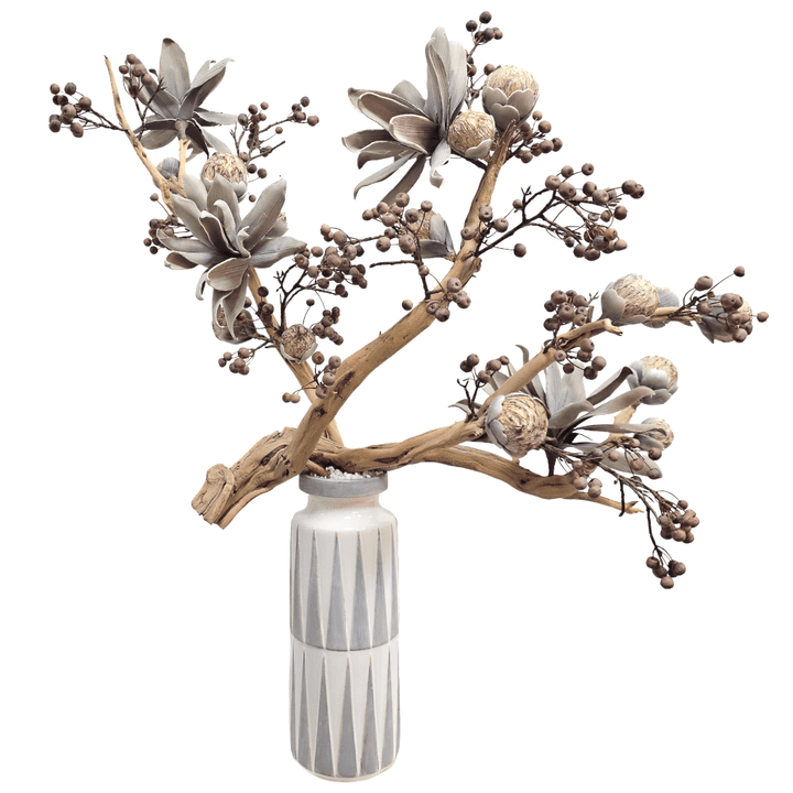 Ghost Wood with Berry Pick and Bloom Tower and Foam Flower 47"H X 42"W X 23"D - LDF Silk